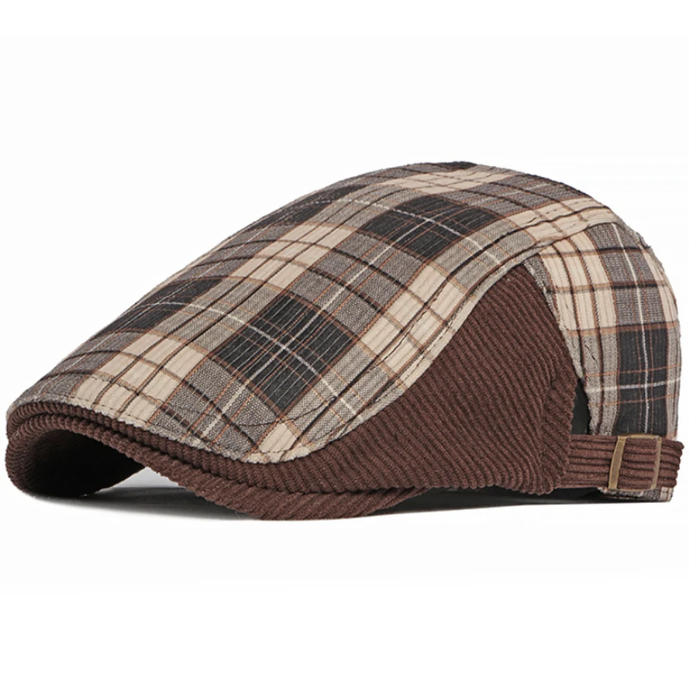 

HT4952 Beret Cap Thick Warm Autumn Winter Hats for Men Women Artist Painter Plaid Beret Hat Male Female Ivy Flat Cap Mens Beret