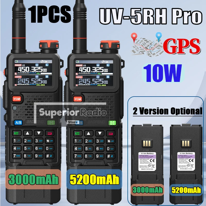 Baofeng UV-5RH Pro GPS Walkie Talkie 3000mAh 5200mAh Optional High Power Frequency Copy NOAA Type-C UHF VHF AM FM Upgrade UV-5RM
