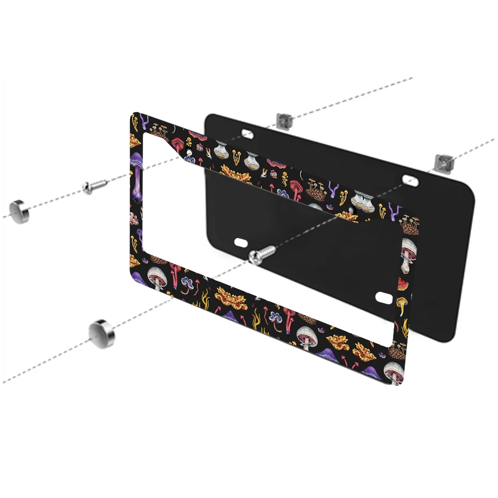 Красочный грибной узор, рамка номерного знака с 2 отверстиями, алюминиевый материал, 6x12 дюймов, с набором винтов, ретро-новинка, украшение автомобиля