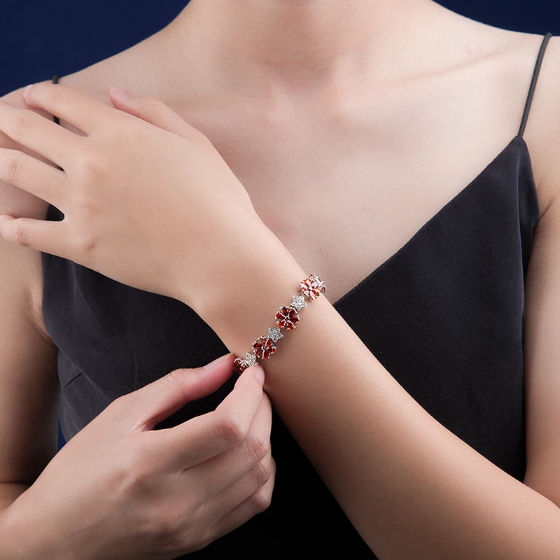 S925 Sterling Silver Gold-Plated Women's Simple and Elegant Red, Blue, Purple, and Yellow Zircon Brace