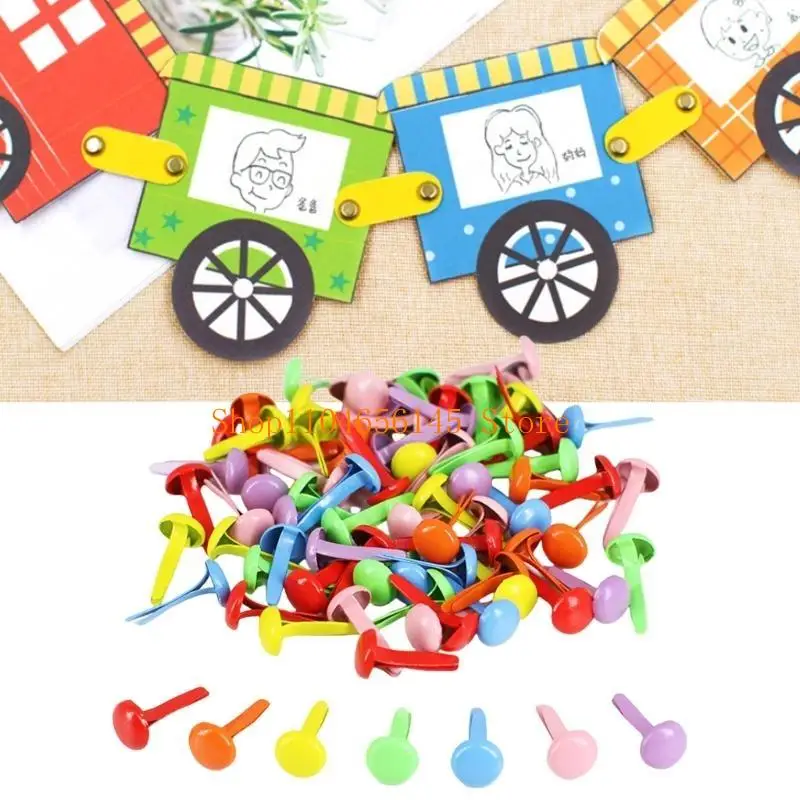5ASD 100PCS السحابات الورق المعدنية براد براد متعدد الألوان دبوس جولة زهرة القلب براد براد براد برادس الورق الحرف مقسمة دبوس