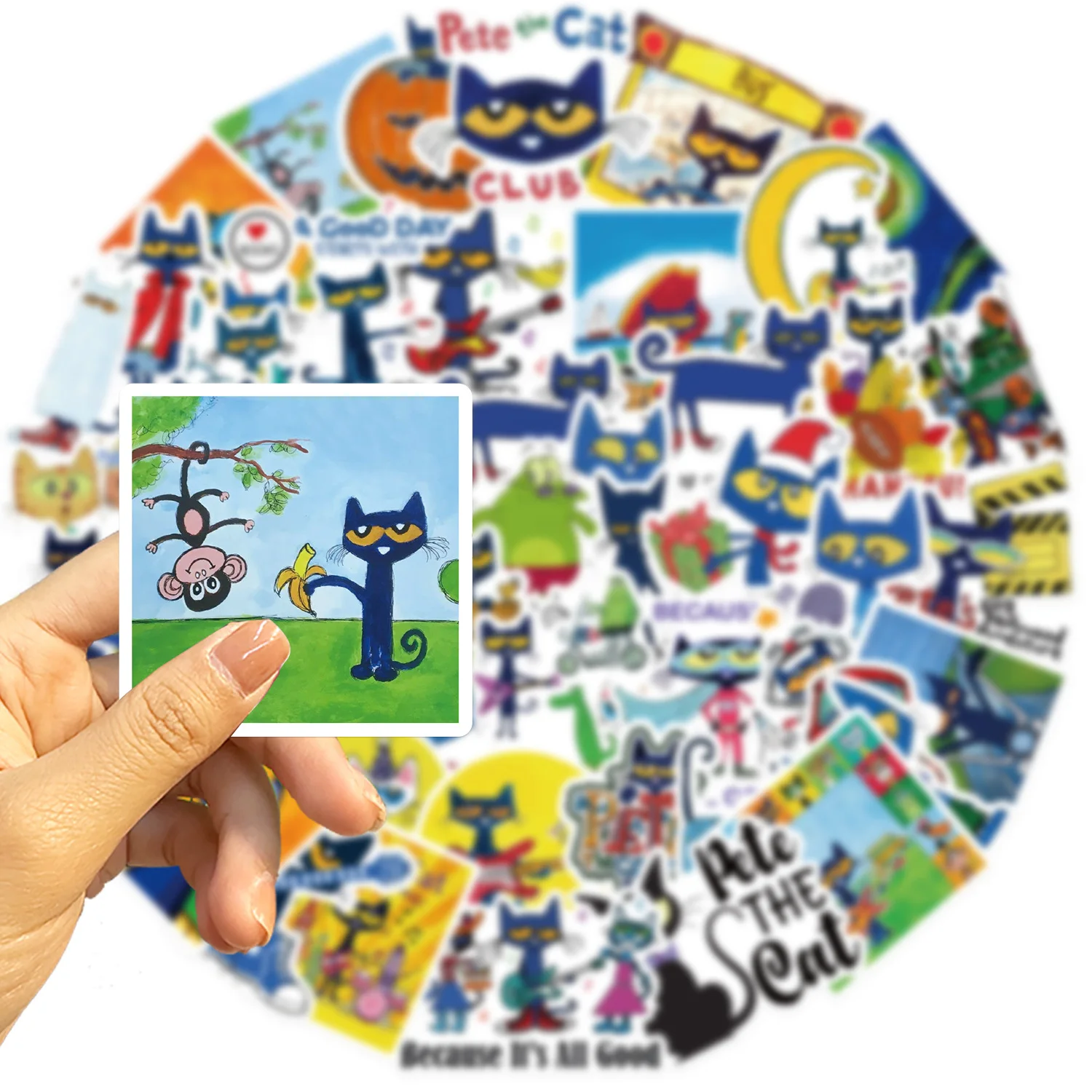 50Pcs Cartoon Pete Cat Stickers DIY Decoration Guitar Notebook Luggage DIY Waterproof Stickers Wholesale