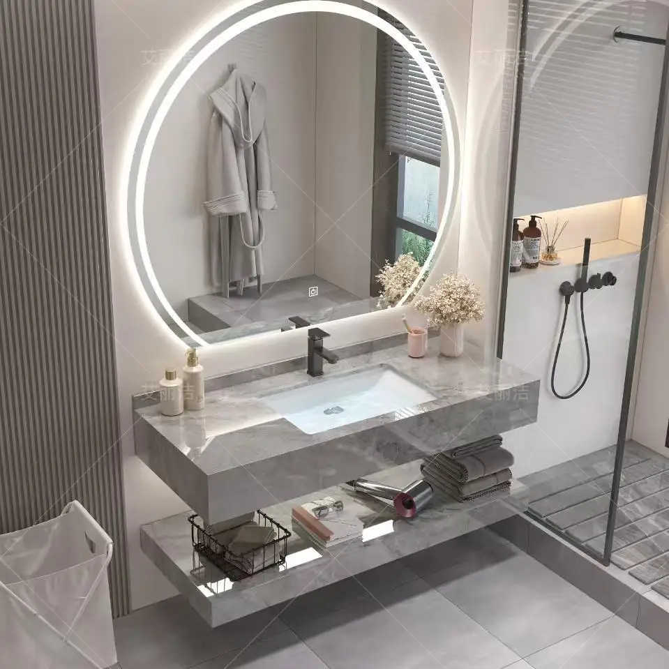 Simple bathroom cabinet combination glossy rock slab ceramic basin, bathroom, washbasin, wash basin, washbasin, bathroom set.
