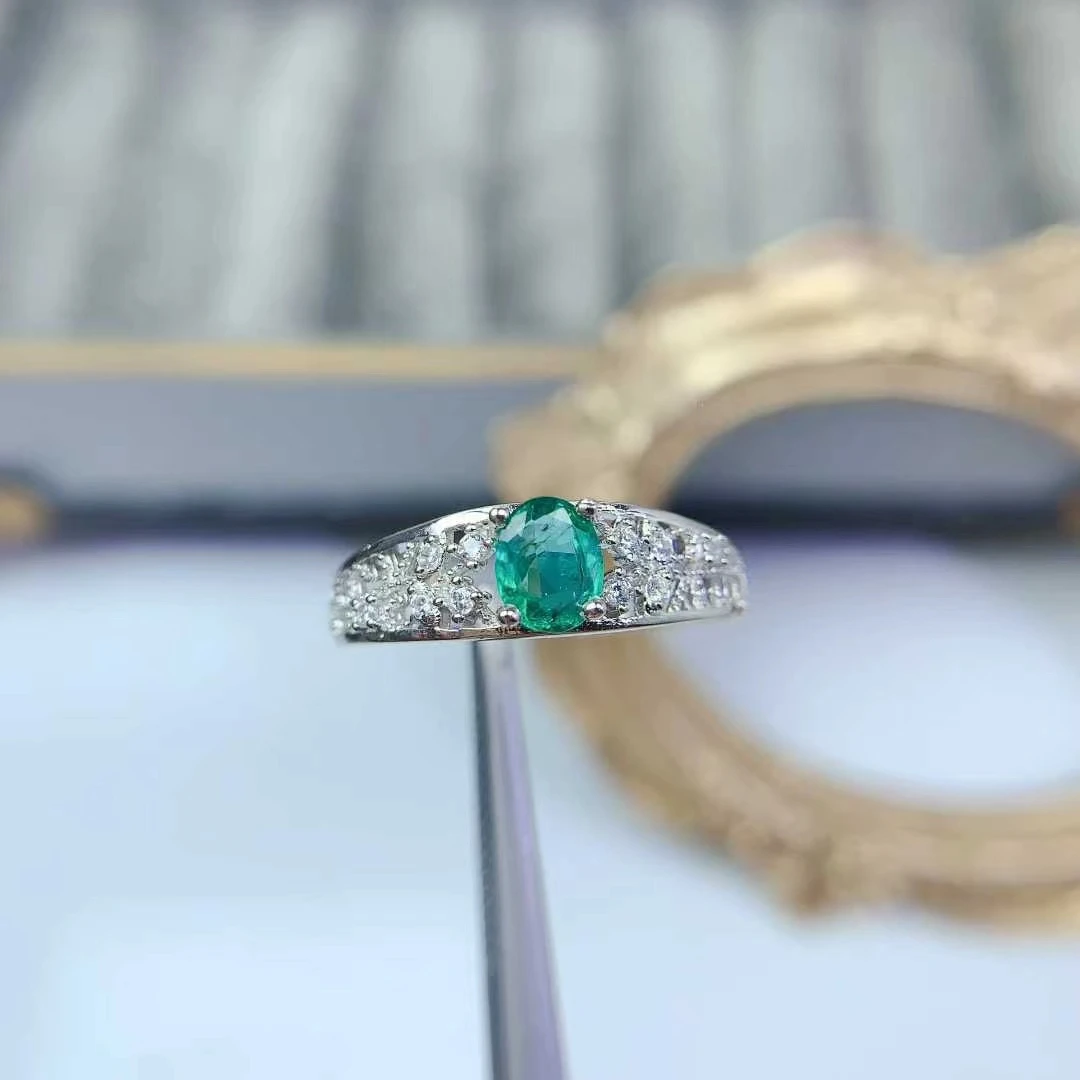 Genuine Emerald Ring 925 Silver Gemstone Jewelry 4mm*6mm 0.4ct Colombian Emerald Jewelry