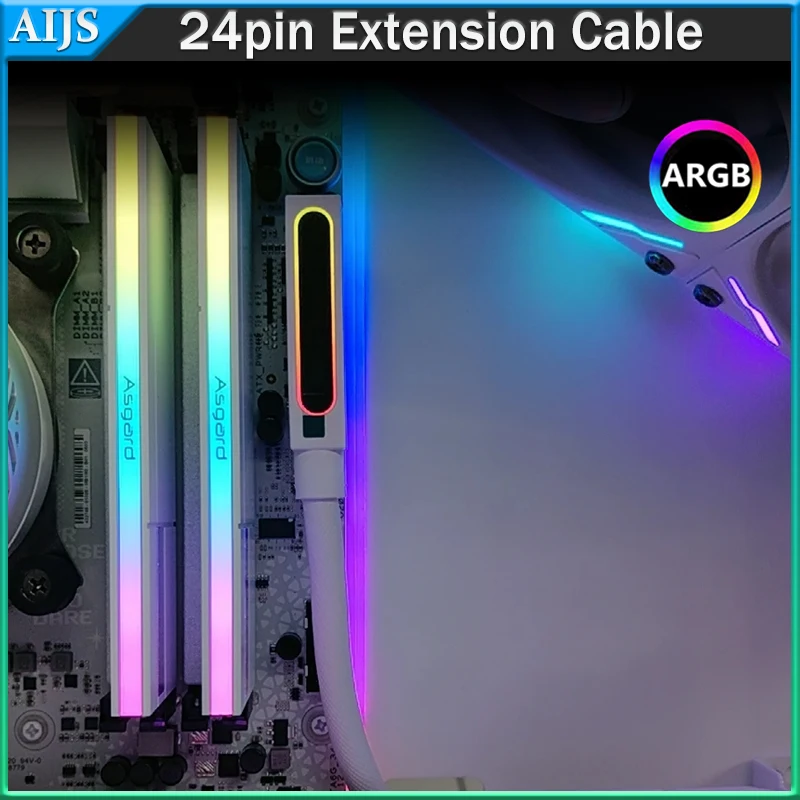 

AIJS ARGB Synchronous 24Pin Extension CableOne-Line Cable Desgin 90° Right Angle Cable Left Side Wiring Computer Extension Cable