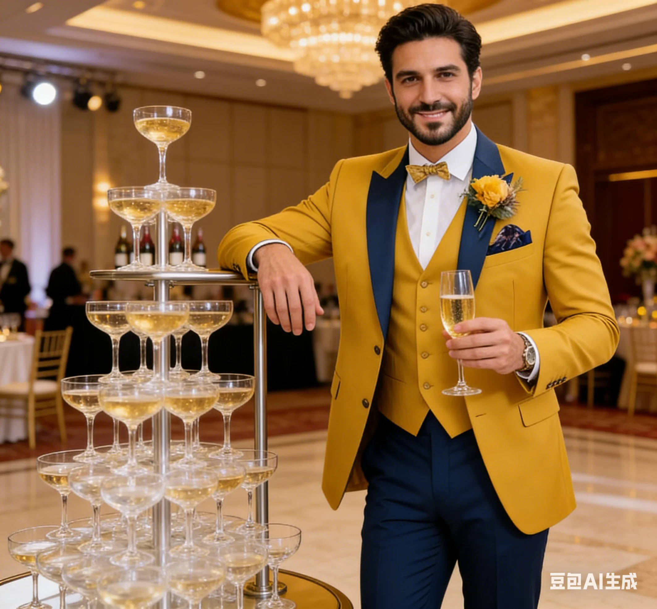 

Men's Wedding Suit 3 Piece Designer Yellow Tuxedo Suit Blue Costume Homme 3 Pièces