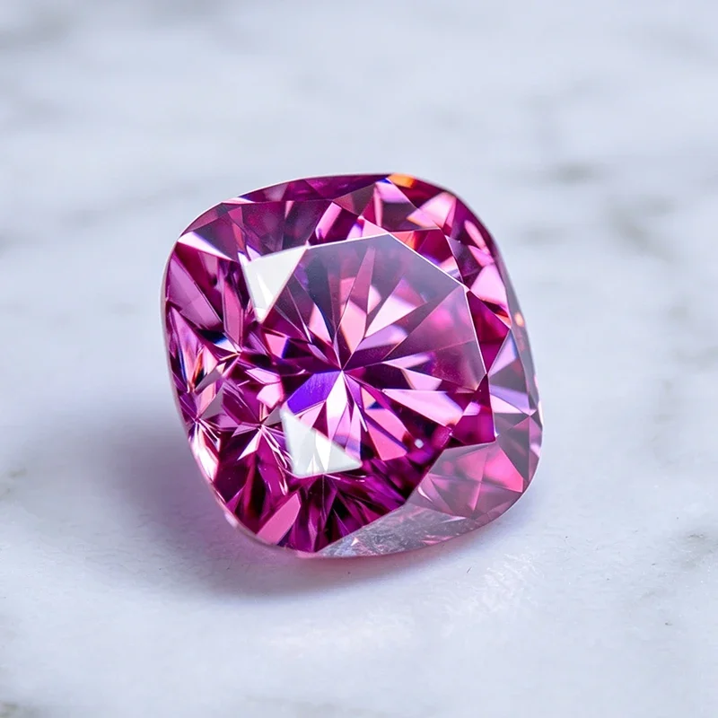 Moissanit-Stein, Kissenförmiger Schliff, Rosa Farbe, Laborgezüchteter Edelstein für DIY-Schmuck, Charms, Ringe, Halsketten und Ohrringe, mit Zertifikat – Detail 4