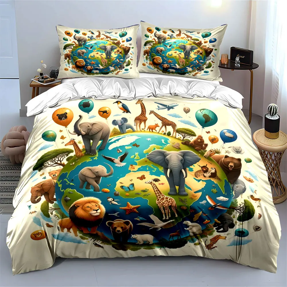 

"Animal World Décor Set" Soft Skin-Friendly Bedding Set Includes 1 Duvet Cover And 2 Pillowcase, Gift