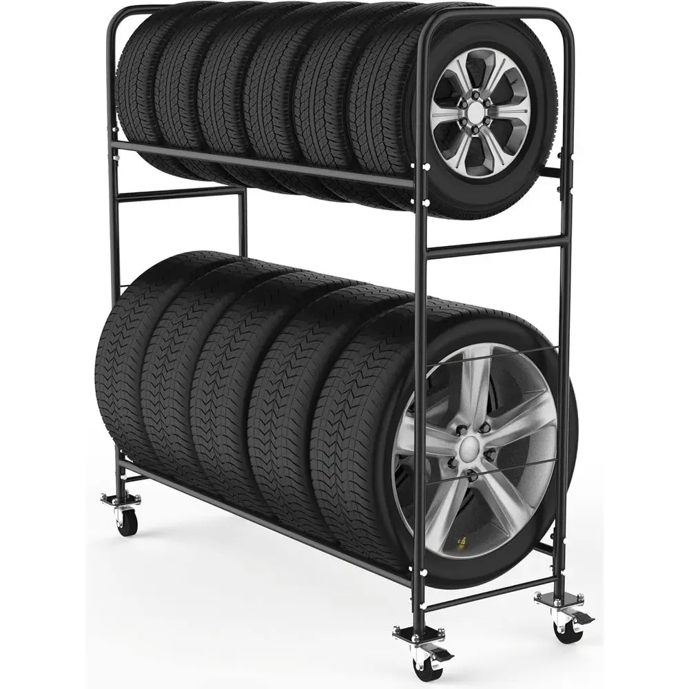 60 Inch Rolling Tire Storage Rack - Garage Organizer, Indoor/Outdoor Shelves
