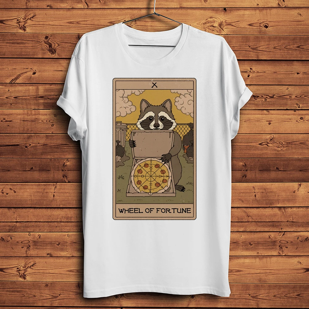 sun moon devil Raccoon Tarot Funny T Shirt Men Homme White Casual Short sleeve Tshirt Unisex vintage Streetwear Tee no-sticker