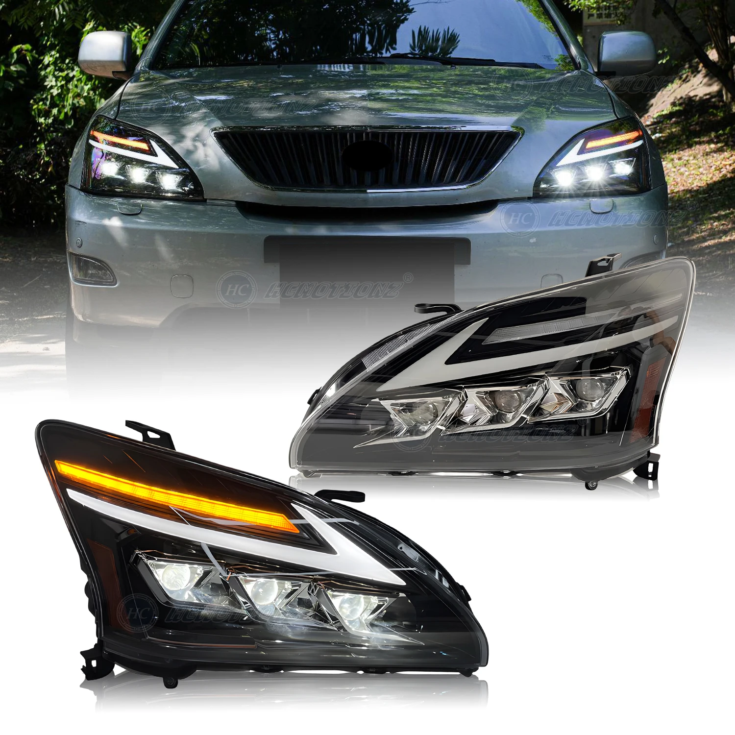 

HCMOTIONZ High Quality Car LED Head Lamps RX330 RX350RX 400h 2003-2009 DRL Start up Animation Front Lights for Lexus RX