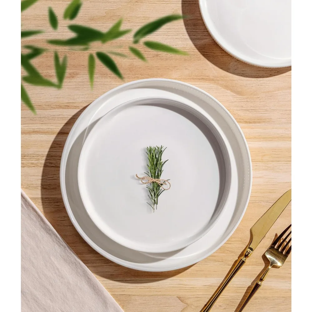 Conjunto de louça de cerâmica Terra para 8 pessoas, conjunto de prato e tigela de porcelana leve e durável de 24 peças, resistente a arranhões, forno