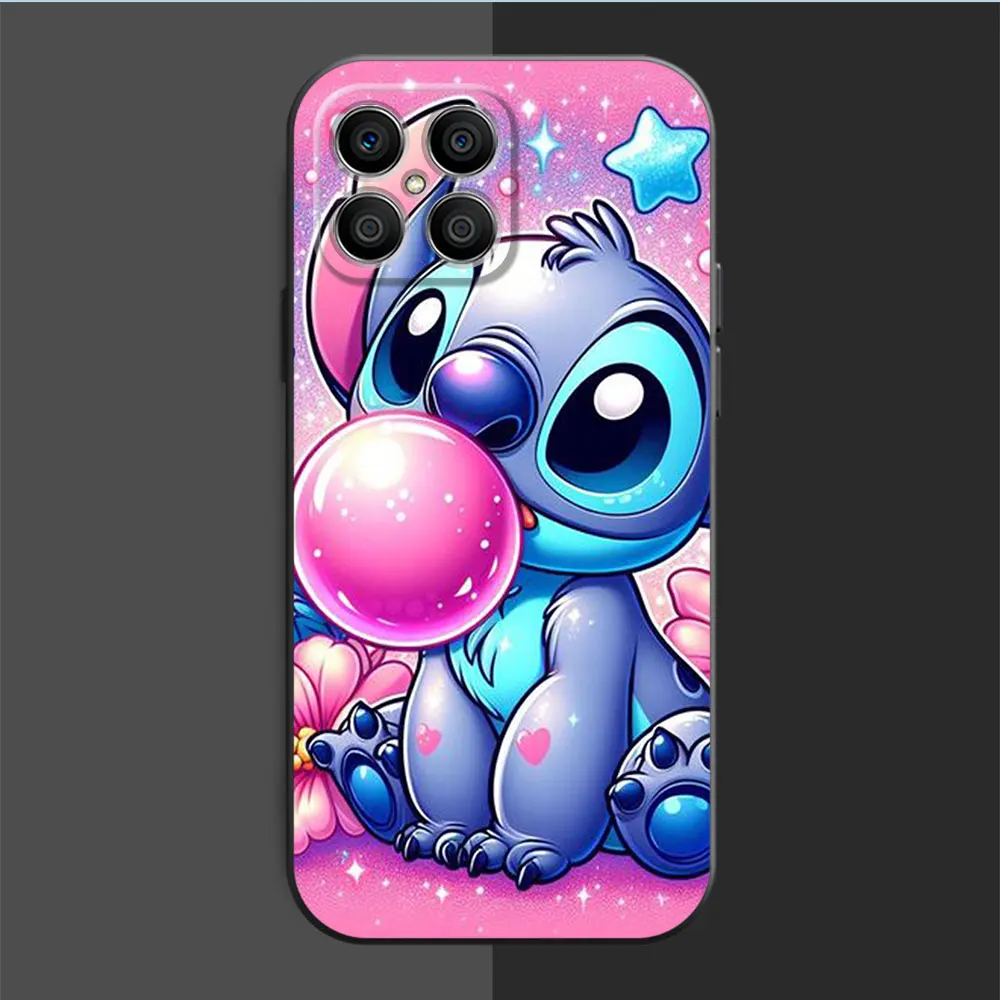 Case For Huawei Honor 90 Lite X8 X8a X9A 70 8X X7 P30 Pro P40 P20 P Smart Z X6 Magic5 Black Phone Cover TPU Cartoon Cute Stitch