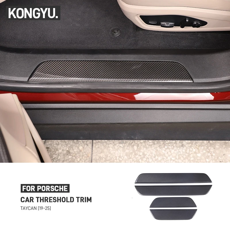 

For Porsche Taycan 2019-2025 Real Dry Carbon Fiber Car Inner Door Threshold Sills Pedal Trim Strip Cover Decoration Accessories