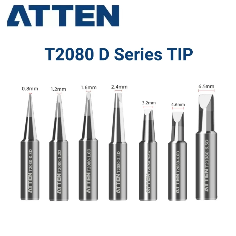 

ATTEN T2080-0.8D/1.2D/1.6D/2.4D/3.2D/4.6D/6.5D жала для паяльника ST-2080/ST-2080D оригинальный сменный инструмент для сварки