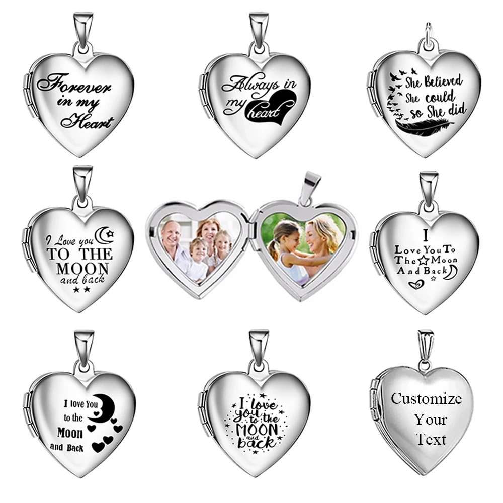 Memorial I Love You Heart Photo Locket Pendant Stainless Steel Fashion Heart Necklace Jewelry Includes 18inch Chain