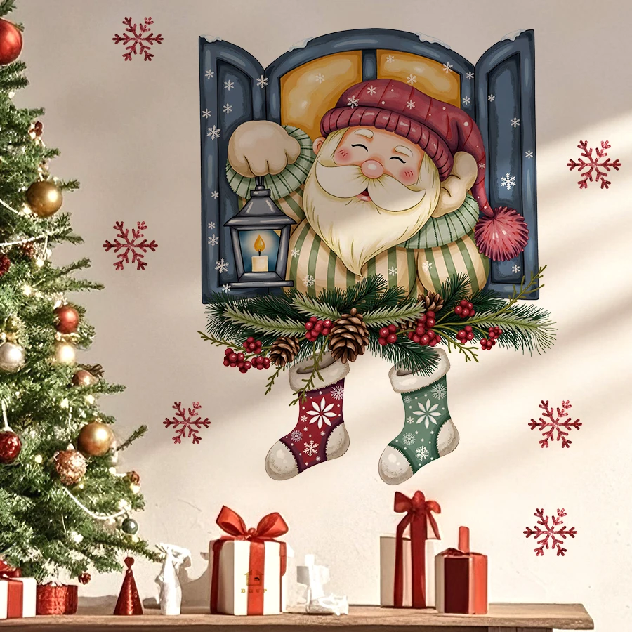 Cartoon Santa Claus Wandaufkleber Abnehmbare PVC Party Dekoration Geeignet Für Kinderzimmer Baby Schlafzimmer Dekoration