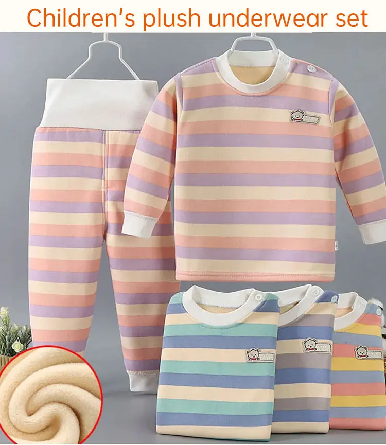 Verdicken Warme Plüsch Kinder Sets Kinder Kleidung Junge Mädchen Unterwäsche Anzüge Herbst Winter Kinder Kleidung – Detail 1