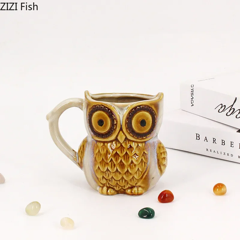 Owl Ceramic Mug Ornaments Couple Water Cup Office Coffee Mugs Afternoon Tea Cup Milk Mugs Milk Tea Cups Cereal Breakfast Cups