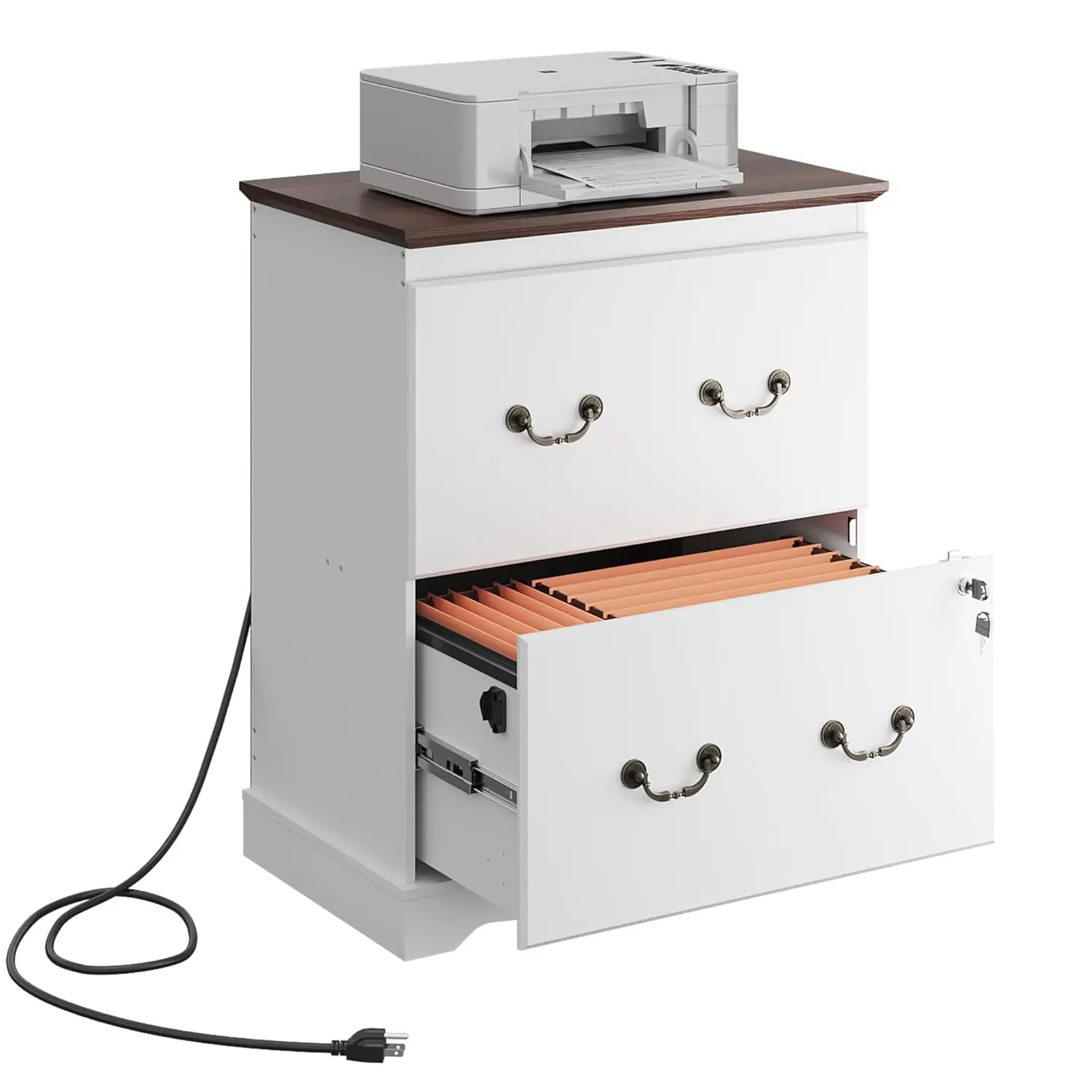

2 Drawer Lateral File Cabinet Wood with Lock & Charging Station for Letter/Legal/A4 Office Home, Customized
