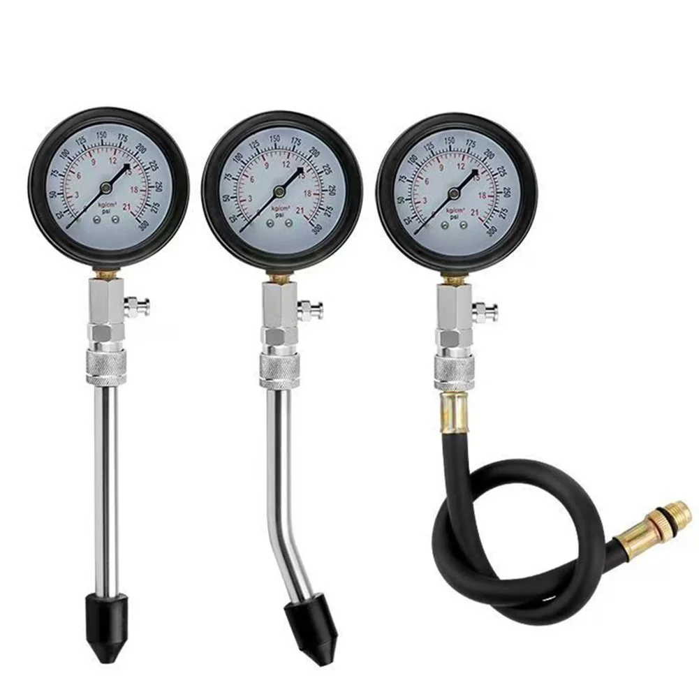 Cylinder Compression Tester Gauge 0 to 300 PSI 0 to 20 Bar with Anti-Explosion Rubber Hose for Car Truck SUV Motorcycle Engines