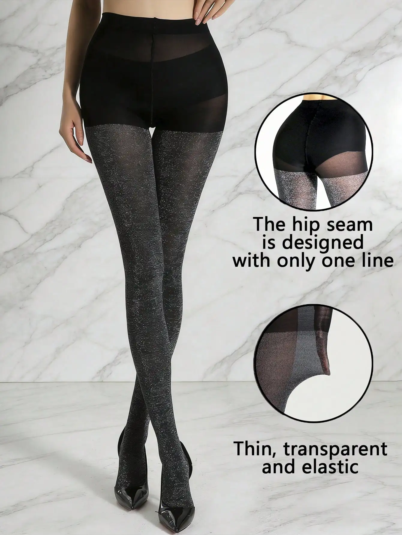 1PC Shiny Silver Glitter Sheer Tights High Waist Hip Lift Shaping Pantyhose Plus Size Friendly Club Party Sparkly Stockings