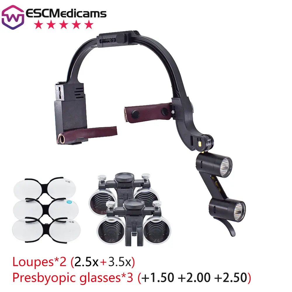 Dental LED Headlight Binocular Loupes 2.5X3.5X Headband Ajustable 5W Surgery Medical Binocular Loupes Magnifying Glass Dentistry