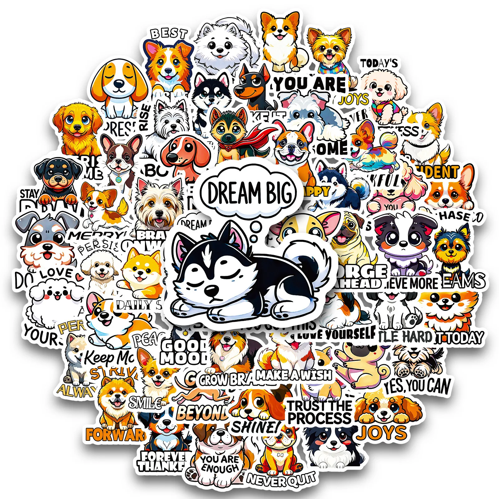

10/30/56PCS New Cute Dog Texts Cartoon Doodle Stickers Kawaii Dogs Cartoon Decal Notebook Phone Guitar Skateboard Sticker Toy