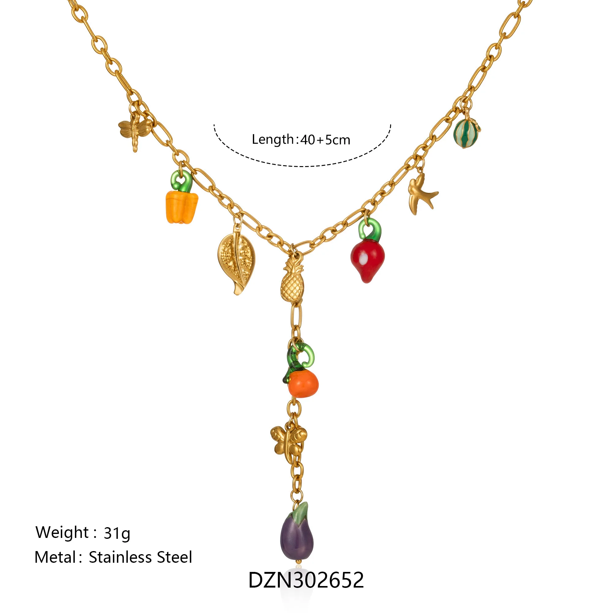 DASEIN Cute Fruit Vegetable Dangle Necklace for Women Theme Party 18k Gold Plated Tarnish Free Stainless Steel Vacation Jewelry