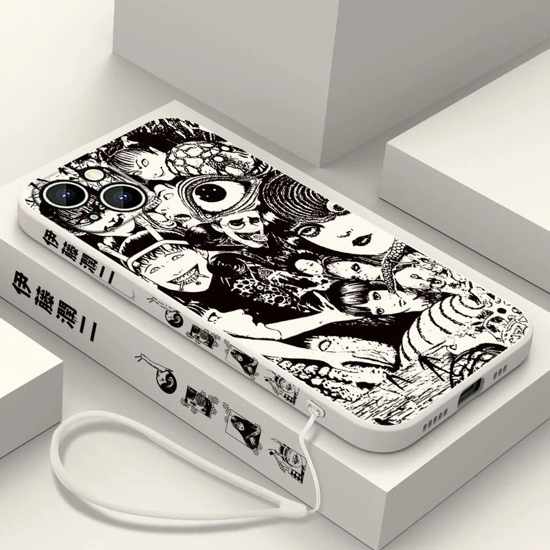 Junji Ito Horror Comics Phone Case For Apple iPhone 15 14 13 12 11 Pro Max Plus 8 7 SE Liquid Left Rope Capa Cover