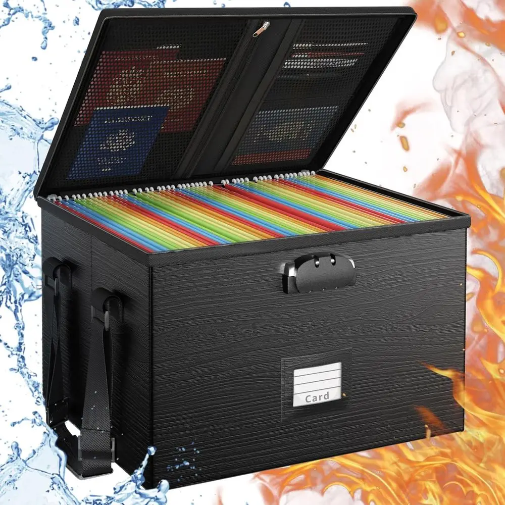 

Portable Locking Filing Storage Box with Handle Waterproof Hanging Letter/Legal File Organizer for Important Documents