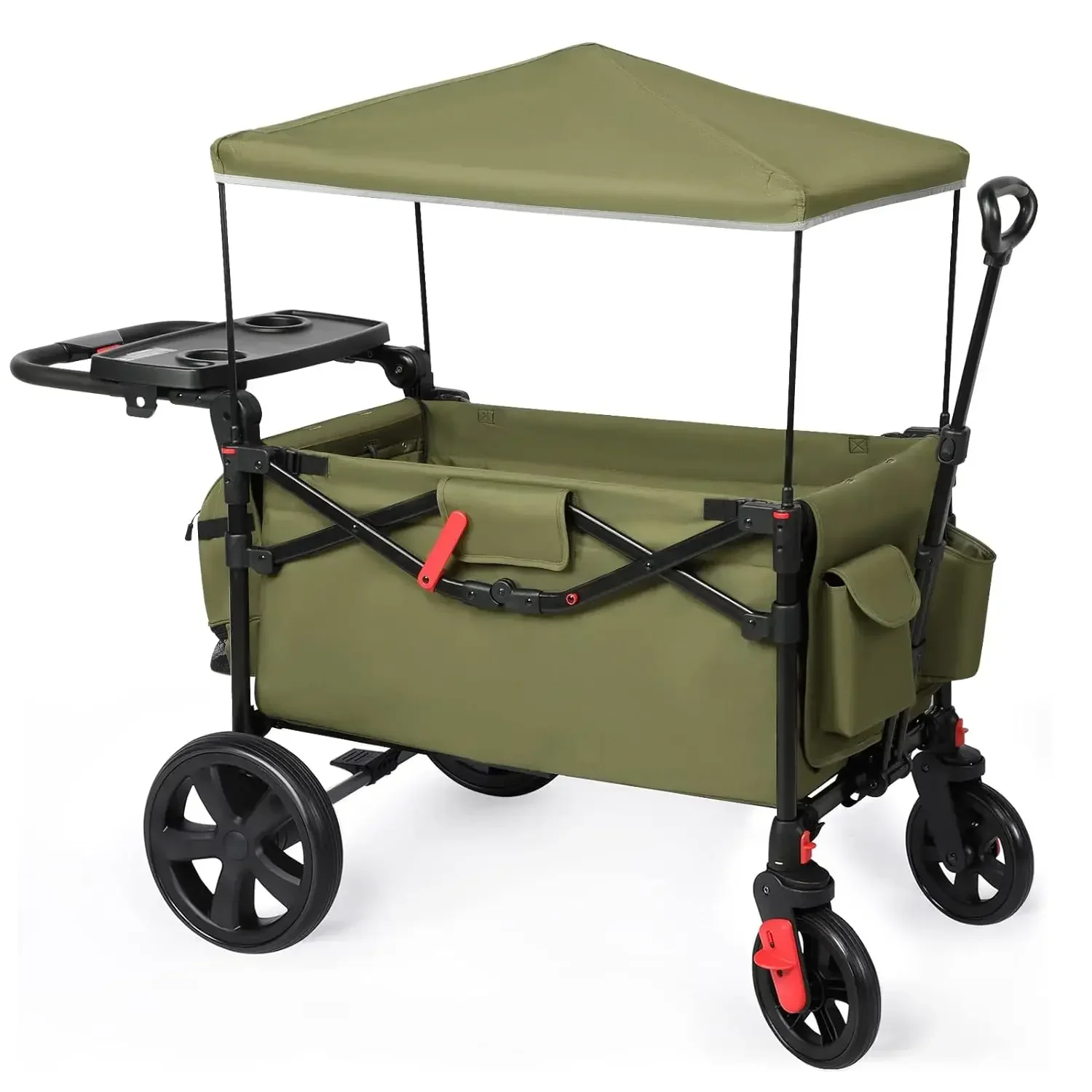 EVER ADVANCED Foldable Wagons for Two Kids & Cargo, Collapsible Folding Wagon Stroller with Adjustable Handle Bar