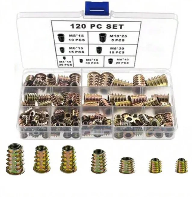 

50/120/260PCS Threaded Nuts Set Hex Socket Head Insert Nut Allen Hexagon Furniture Cabinet Bed Nuts Assortment Kit M4/5/6/8/10