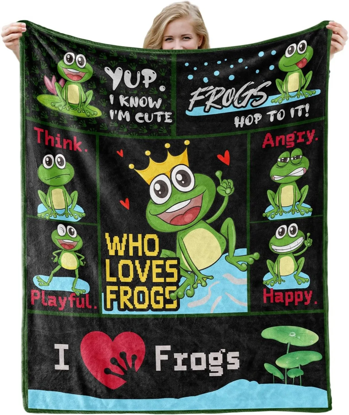 Cute Green Frog Blanket Soft and Cozy Throw Blanket for Couch Sofa Bed, Plush Fuzzy Blankets for Adults Kids Teens Frog Gifts