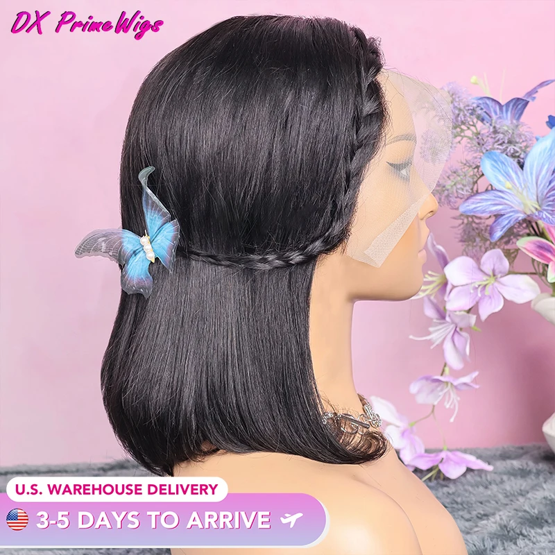 

200% Density 13X4 Straight Lace Frontal Bob Wig 100% Human Hair Wigs Brazilian Pre Plucked With Baby Hair Lace Bob Wig #1B