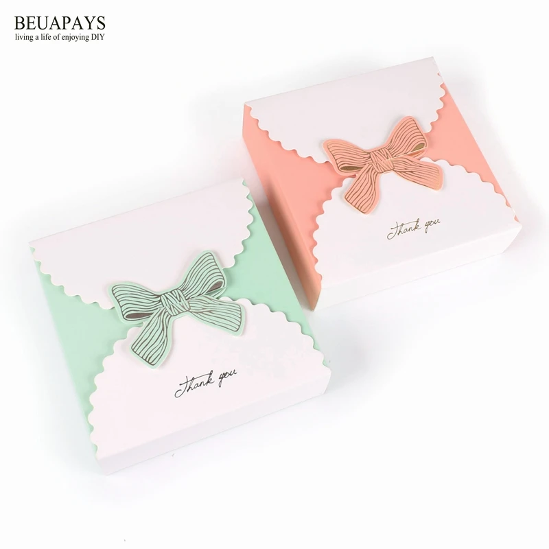 Bow Gift Candy Box DIY Vintage Wedding Decoration Baby Shower Christmas Pink Green Thank You Western Style White Cardboard Knot