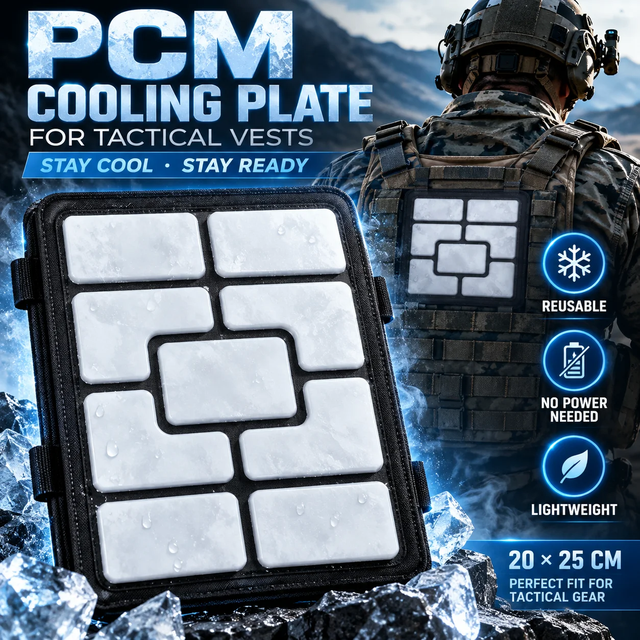 Tactical Vest Cooling Pad – Outdoor Work Heatstroke Prevention and Cooling Device Refrigerated Ice Pack, Summer Physical Coolin
