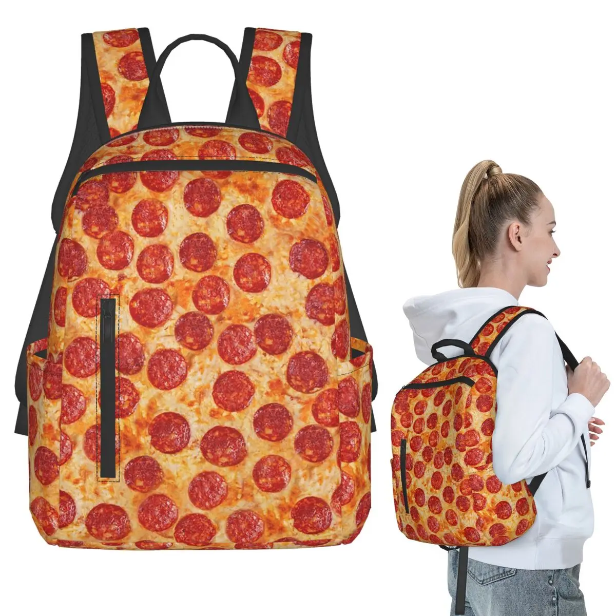 Realistic Pepperoni Pizza Pattern Backpack Student BookBag Children School Bag Computer Shoulder Bags Boys Girls