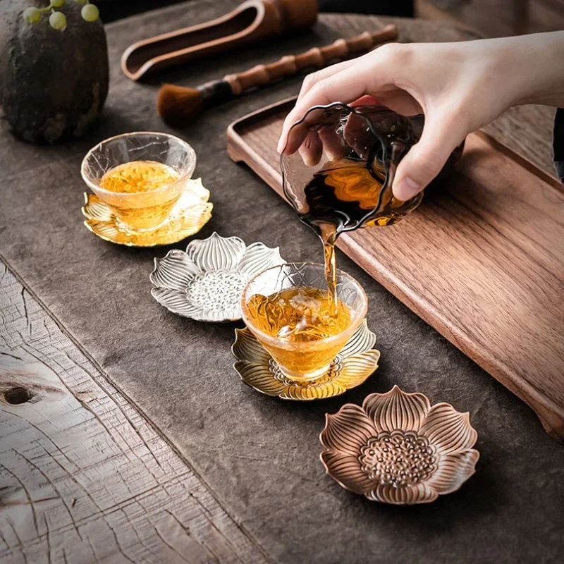 صواني شاي نحاسية عتيقة مضادة للحروق ، حامل أكواب ، وسادة حصيرة ، شاي كونغ فو ، قاعدة قهوة ، طراز ياباني ، إكسسوارات حفل