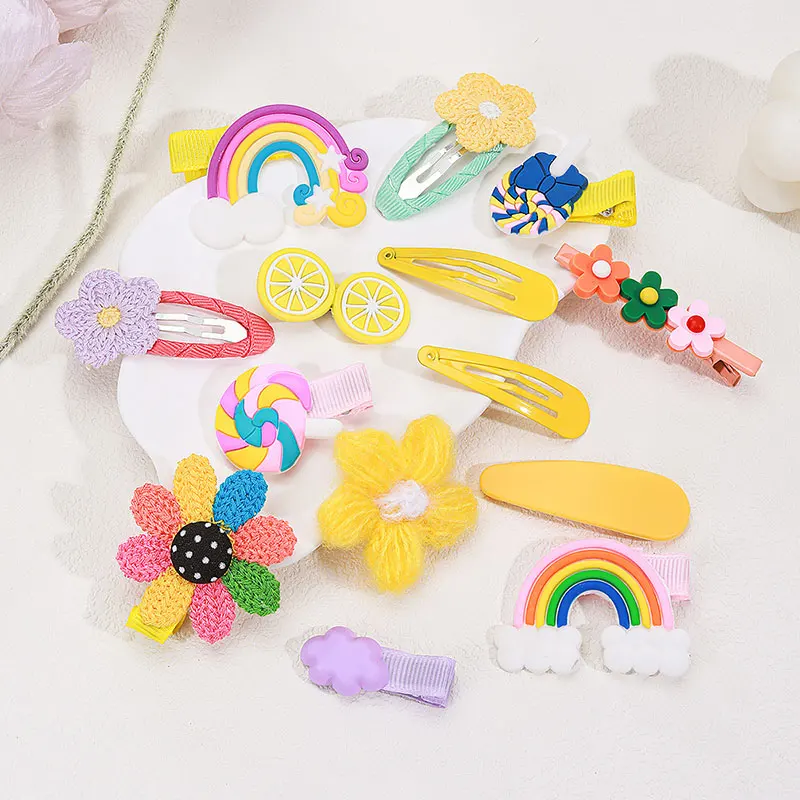 Cute Baby Hair Clips For Girls Children Flower Barrettes Hairpins Metal BB Clip Rainbow Lollipop Kids Kawaii Hair Accessories