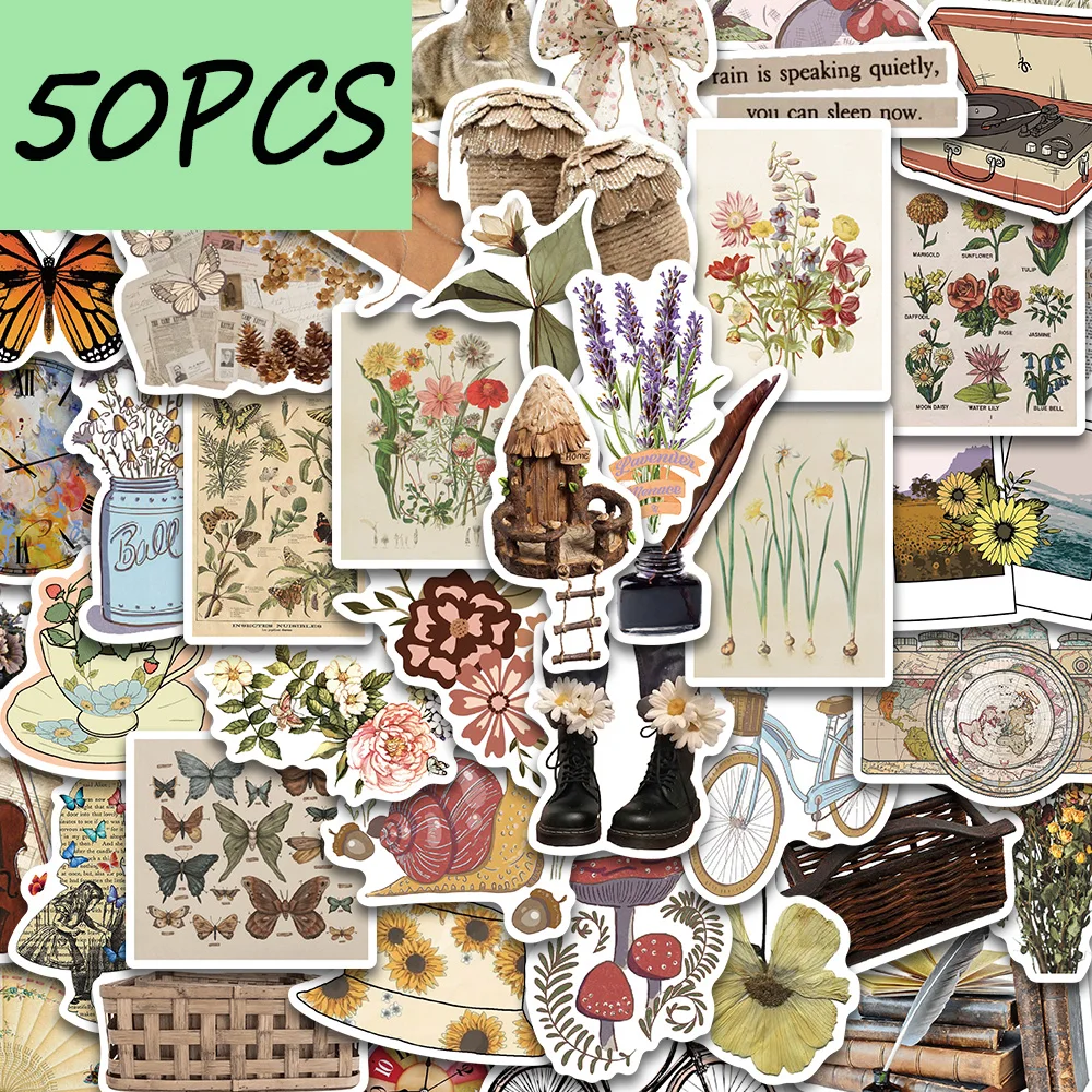 50 adesivi serie retrò, adatti per decorare telefoni cellulari, quaderni, valigie, adesivi impermeabili