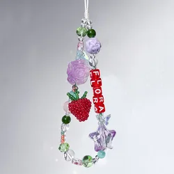 Personalised Name Phone Charm Strap Customized Red Letter Strawberry Purple Flower Glass Star Bead Aesthetic Cute Gift Keychain