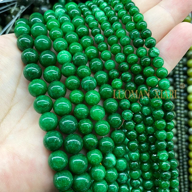 Natural Stone Green Chalcedony Imitate Emerald Jade Loose Round Space Beads for Jewelry Making Diy Bracelet Earrings Accessories