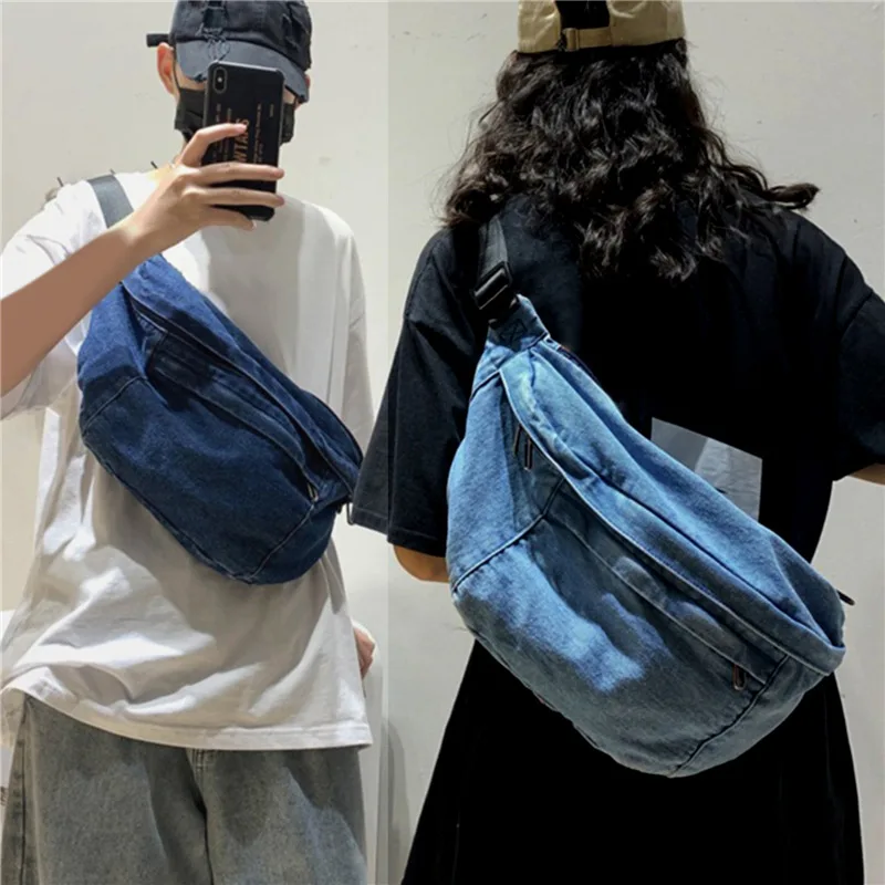 Unisex Crossbody Bag Shoulder Bag Girls New Denim for Women 2024 Large Capacity Messenger Bag  Hip Hop Belt Bag