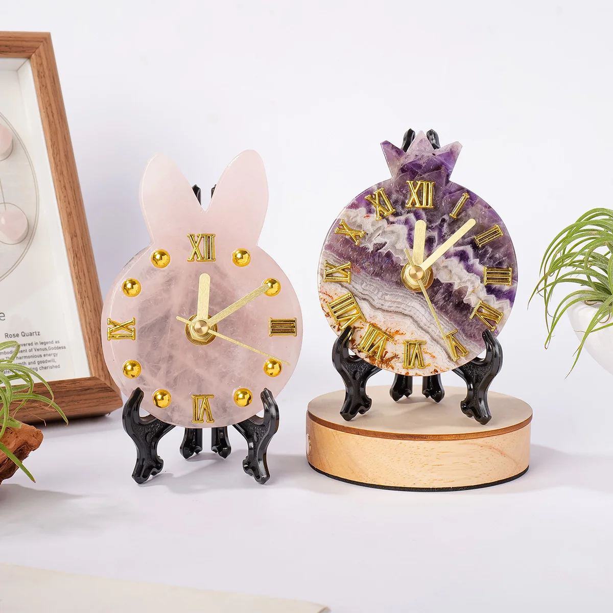 1PC Luxury Wind Amethyst Rose Crystal round Stone Piece Creative Clock Pendant Light for Desk Home Bedroom Decor