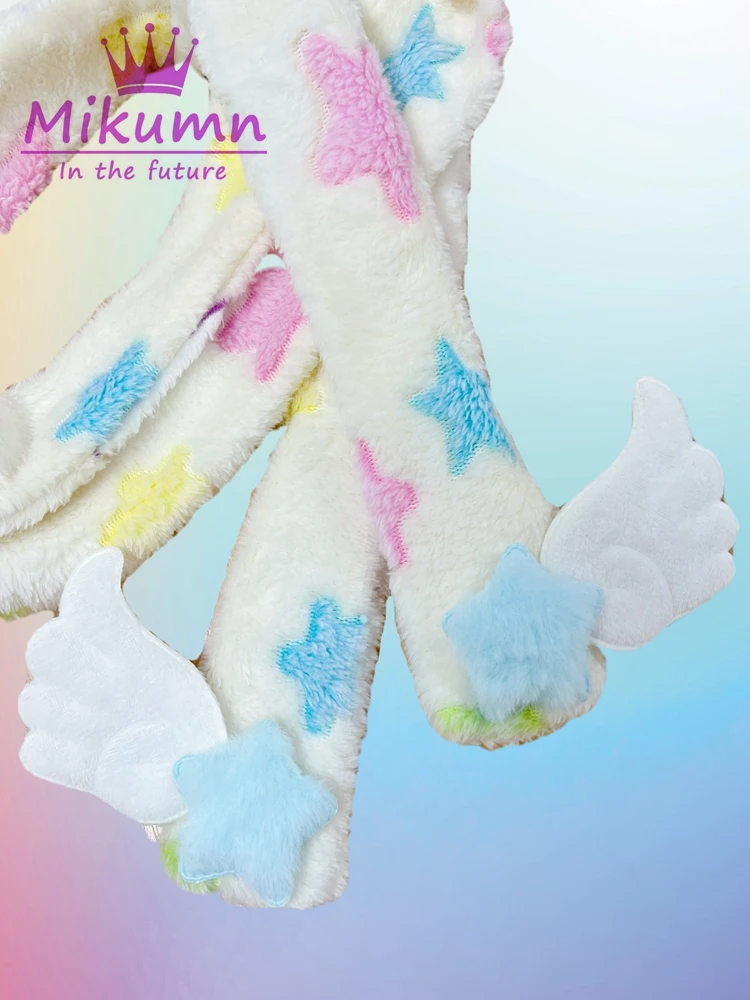 Mikumn Original Harajuku Cute Colorful Star Long Narrow Warm Scarf Y2k Aesthetic Kawaii Star Angel Wings Soft Plush Scarves