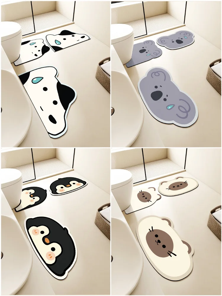 

VIKAMA [3pcs] Cartoon Animal Print Carpet Home Decor, Super-Absorbent, Anti-Slip Floor Mat For Bathroom Set, Stain Resistant