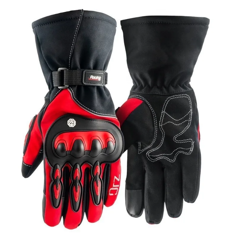 Guantes de motocicleta ORZ con guantes de invierno de terciopelo para montar, cálidos, resistentes al viento, impermeables, de terciopelo grueso, táctiles, prevención de caídas