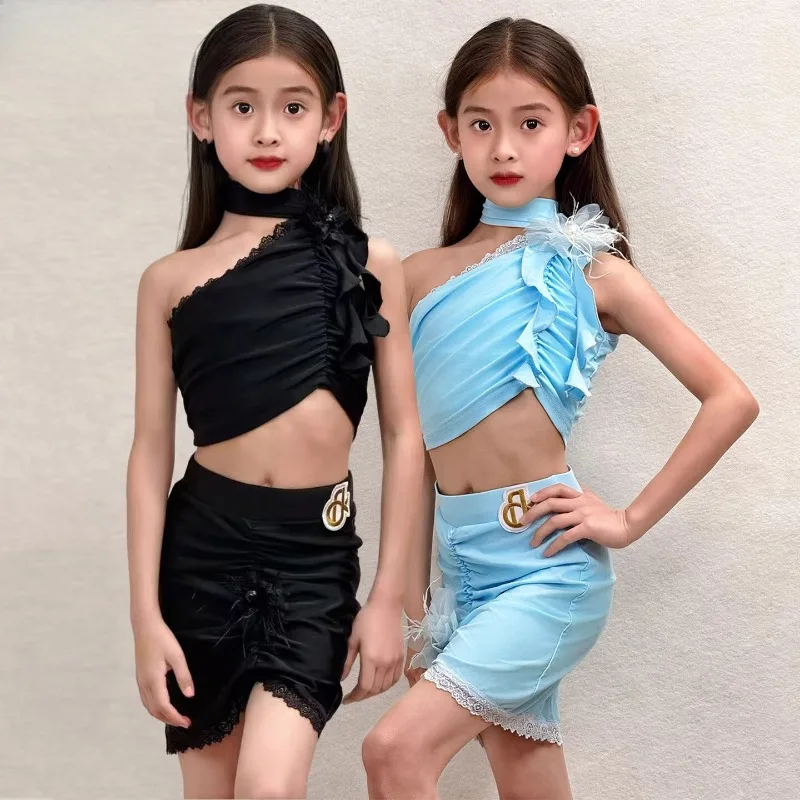 

Весенне-летний комплект одежды для латиноамериканских танцев для девочек, детский комплект для выступлений, одежда для латиноамериканских танцев