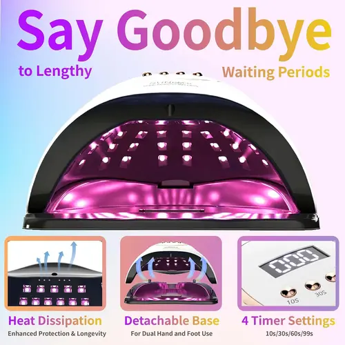 Imagen 2 del producto Lámpara LED para uñas para manicura, máquina secadora de uñas de 280W, lámpara de secado UV para curado de esmalte de uñas de Gel UV con pantalla LCD con detección de movimiento